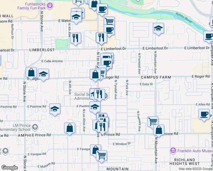 map of restaurants, bars, coffee shops, grocery stores, and more near 741 East McMillan Drive in Tucson