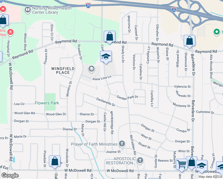 map of restaurants, bars, coffee shops, grocery stores, and more near 2021 Tivoli Terrace in Jackson