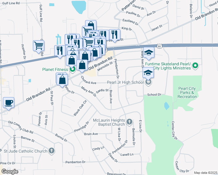 map of restaurants, bars, coffee shops, grocery stores, and more near 203 Bruin Avenue in Pearl