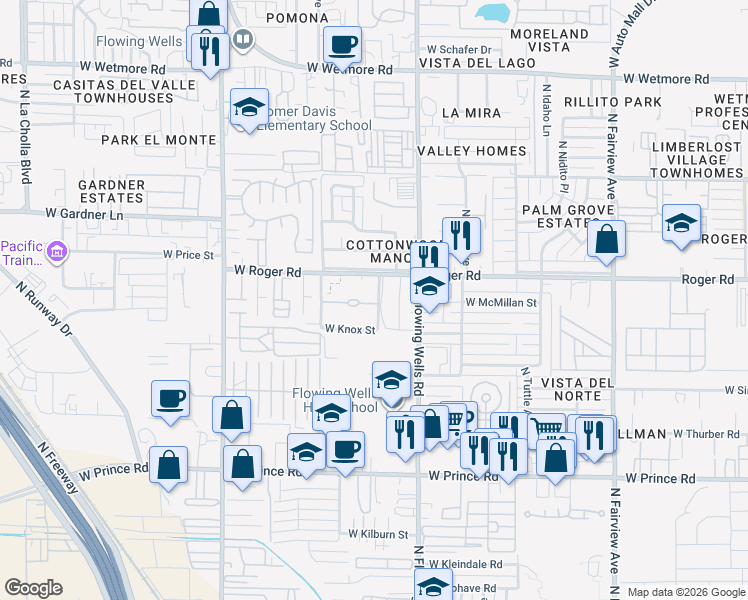 map of restaurants, bars, coffee shops, grocery stores, and more near 3952 Lawson Lane in Tucson