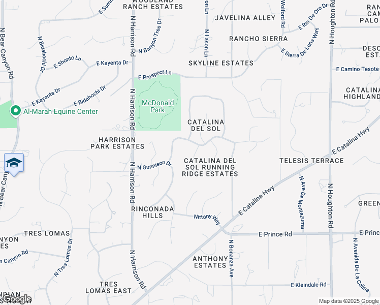 map of restaurants, bars, coffee shops, grocery stores, and more near 3901 North Vía De Cordoba in Tucson