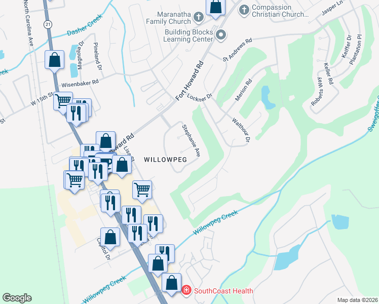 map of restaurants, bars, coffee shops, grocery stores, and more near 305 Jessica Lane in Rincon