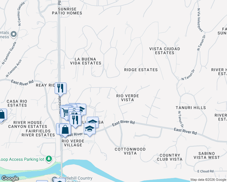 map of restaurants, bars, coffee shops, grocery stores, and more near 3921 North Rio Verde Vista Drive in Tucson