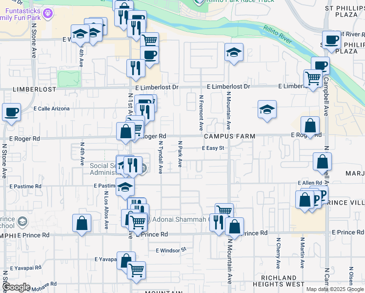 map of restaurants, bars, coffee shops, grocery stores, and more near 3918 North Park Avenue in Tucson