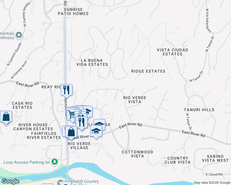 map of restaurants, bars, coffee shops, grocery stores, and more near 3921 North Rio Verde Vista Drive in Tucson