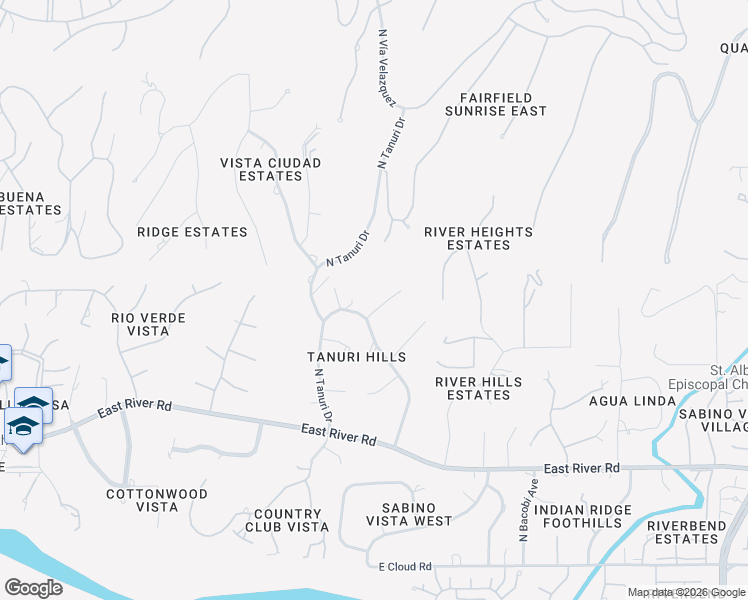 map of restaurants, bars, coffee shops, grocery stores, and more near 6421 East Sun Circle in Tucson