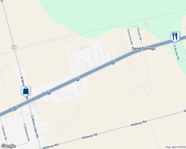 map of restaurants, bars, coffee shops, grocery stores, and more near South Service Road I-20 in Big Spring