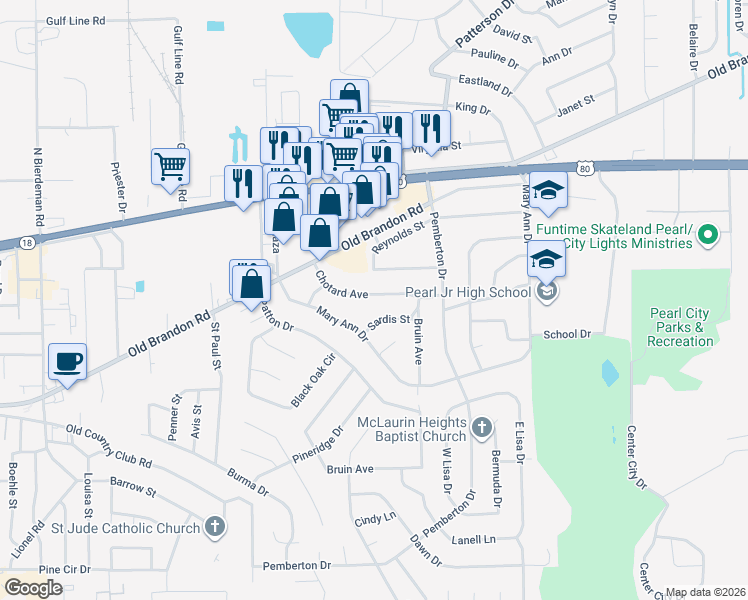 map of restaurants, bars, coffee shops, grocery stores, and more near 153 Chotard Avenue in Pearl