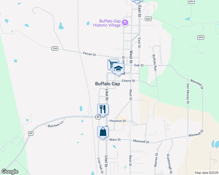 map of restaurants, bars, coffee shops, grocery stores, and more near 741 Litel Street in Buffalo Gap
