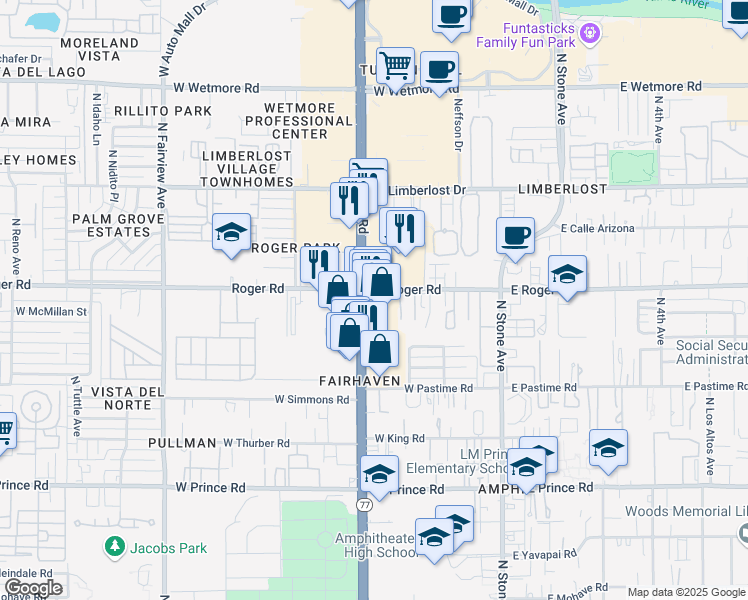 map of restaurants, bars, coffee shops, grocery stores, and more near 3952 North Oracle Road in Tucson