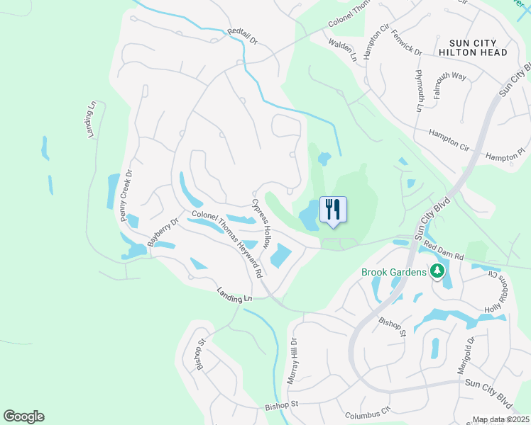map of restaurants, bars, coffee shops, grocery stores, and more near 9 Cypress Hollow in Bluffton