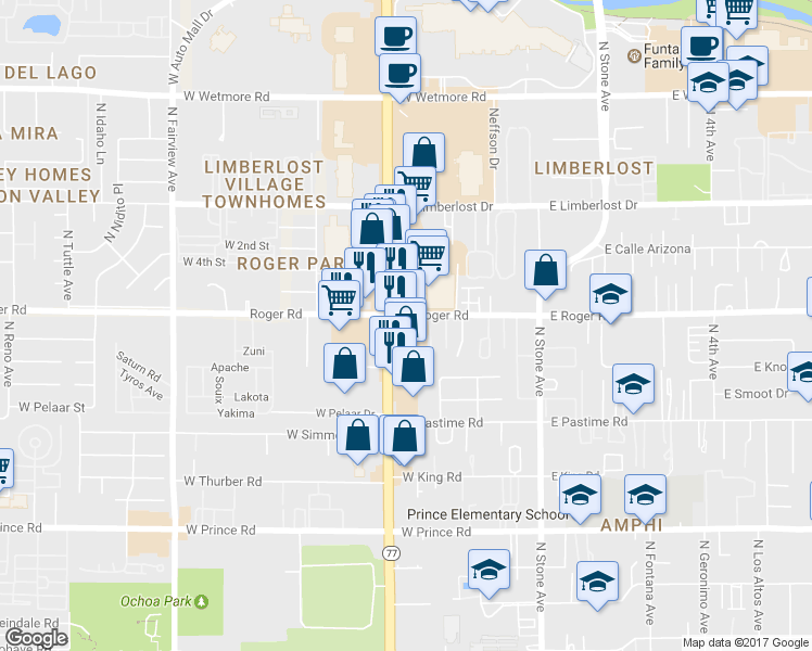 map of restaurants, bars, coffee shops, grocery stores, and more near 3984 North Oracle Road in Tucson