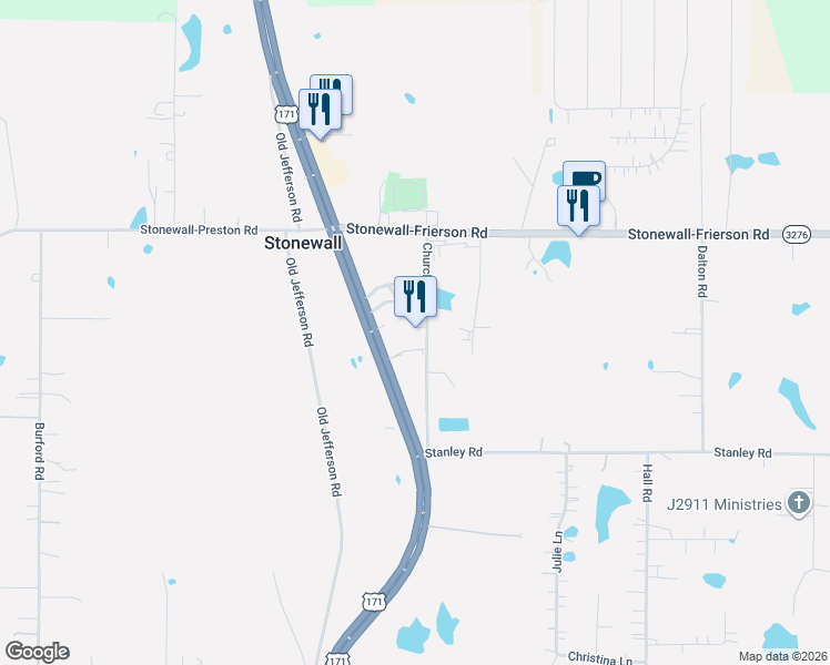 map of restaurants, bars, coffee shops, grocery stores, and more near 214 Church Road in Stonewall