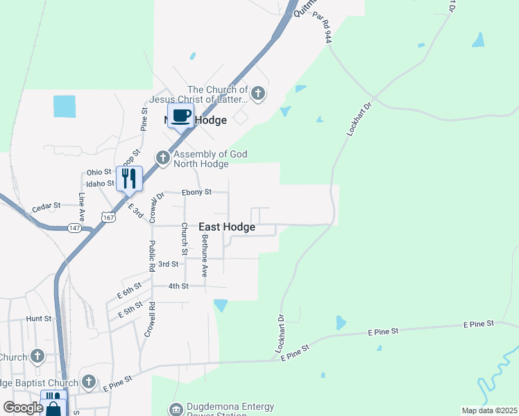 map of restaurants, bars, coffee shops, grocery stores, and more near 153 Circle Drive in Quitman