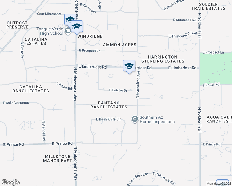 map of restaurants, bars, coffee shops, grocery stores, and more near 11342 East Holster Drive in Tucson