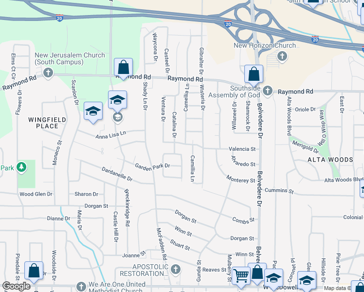 map of restaurants, bars, coffee shops, grocery stores, and more near 945 Valencia Street in Jackson