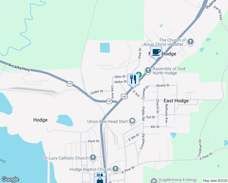 map of restaurants, bars, coffee shops, grocery stores, and more near 140 Line Avenue in Quitman