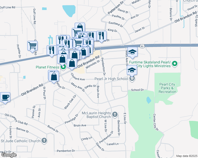 map of restaurants, bars, coffee shops, grocery stores, and more near 203 Bruin Avenue in Pearl