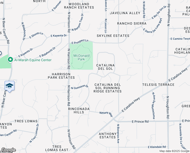 map of restaurants, bars, coffee shops, grocery stores, and more near 3901 North Vía De Cordoba in Tucson