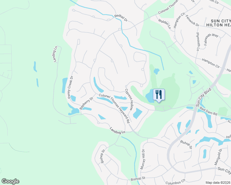map of restaurants, bars, coffee shops, grocery stores, and more near 619 Cypress Hills Drive in Bluffton