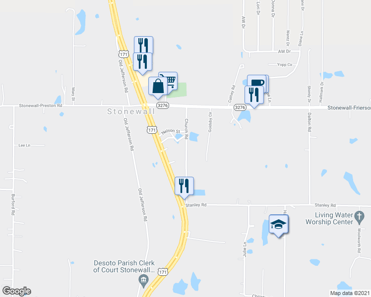 map of restaurants, bars, coffee shops, grocery stores, and more near 214 Church Road in Stonewall
