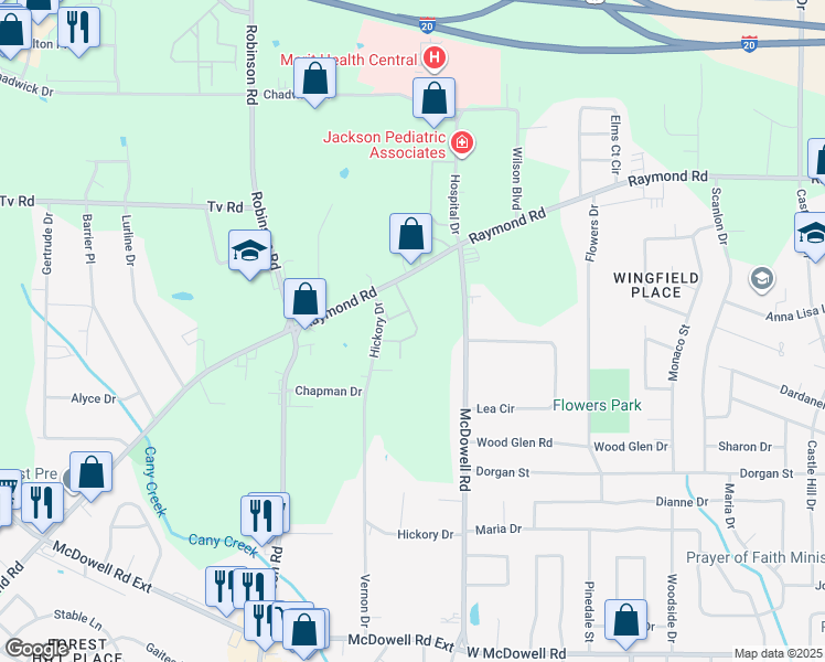 map of restaurants, bars, coffee shops, grocery stores, and more near 2101 West McDowell Road in Jackson