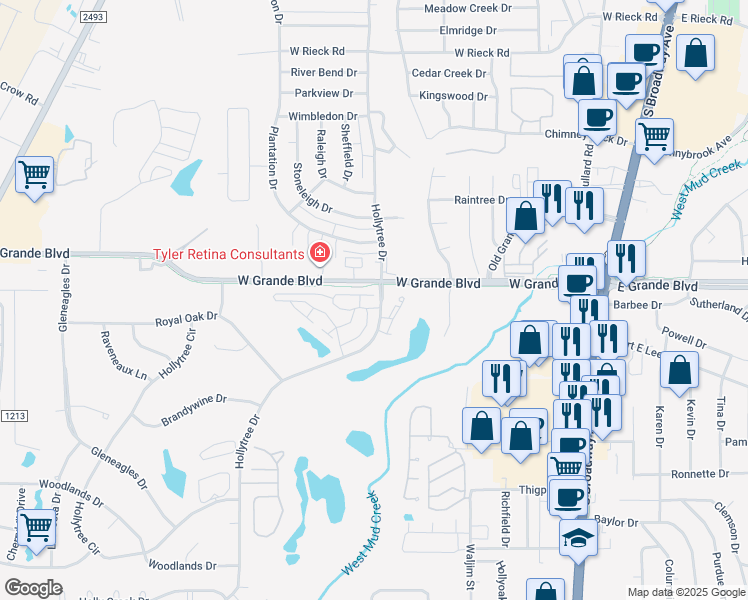 map of restaurants, bars, coffee shops, grocery stores, and more near in Tyler