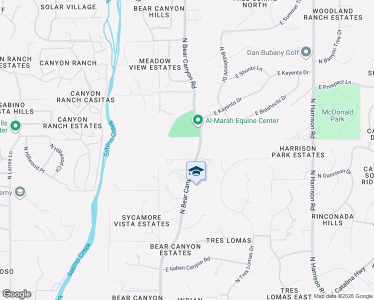 map of restaurants, bars, coffee shops, grocery stores, and more near 3945 North Bear Canyon Road in Tucson