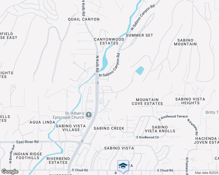 map of restaurants, bars, coffee shops, grocery stores, and more near 7370 East Sabino Terrace Place in Tucson