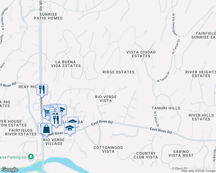 map of restaurants, bars, coffee shops, grocery stores, and more near 5980 Verde Place in Tucson