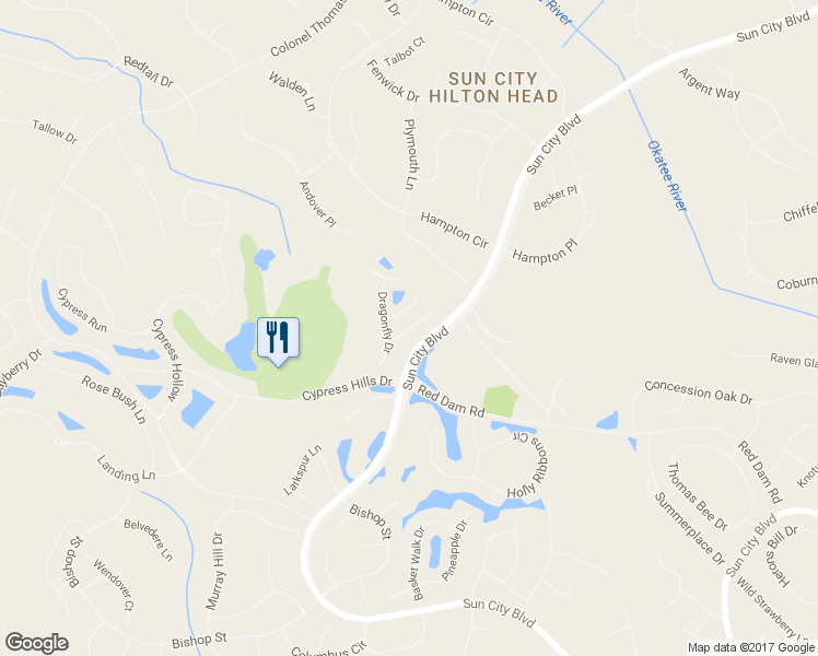 map of restaurants, bars, coffee shops, grocery stores, and more near 17 Sweetwater Court in Okatie