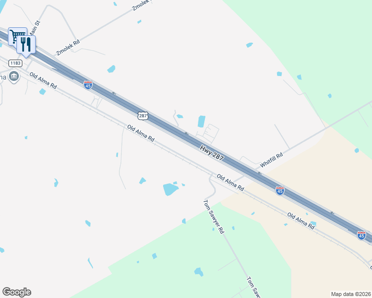 map of restaurants, bars, coffee shops, grocery stores, and more near 7241 South Interstate 45 Service Road in Ennis