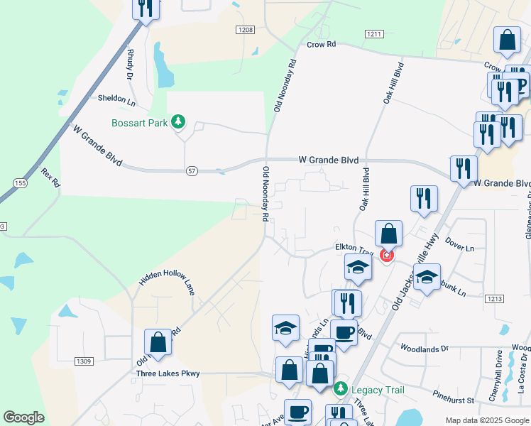 map of restaurants, bars, coffee shops, grocery stores, and more near County Road 192 in Tyler