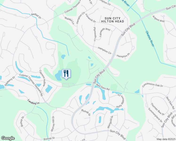 map of restaurants, bars, coffee shops, grocery stores, and more near 29 Dragonfly Drive in Bluffton