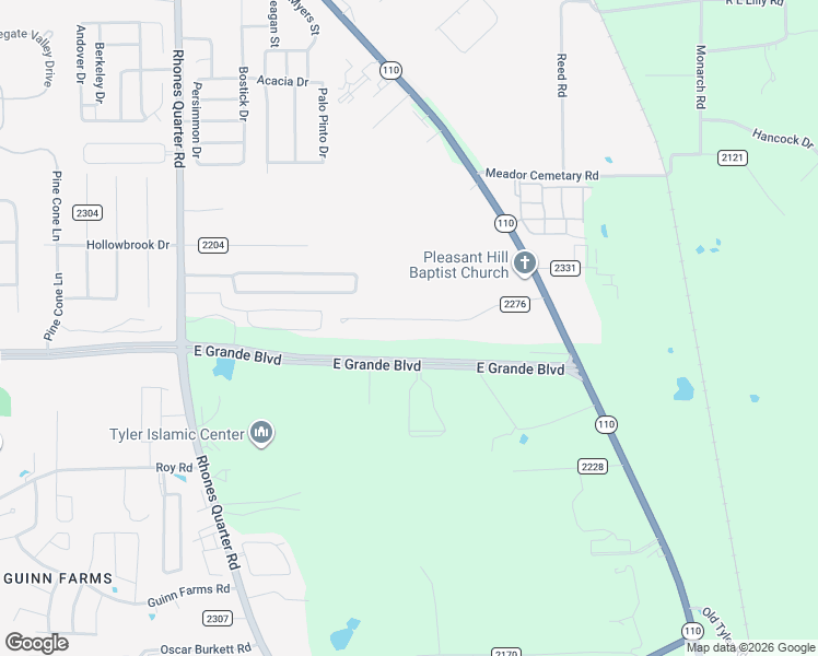 map of restaurants, bars, coffee shops, grocery stores, and more near 8748 Pleasant Hill Circle in Tyler