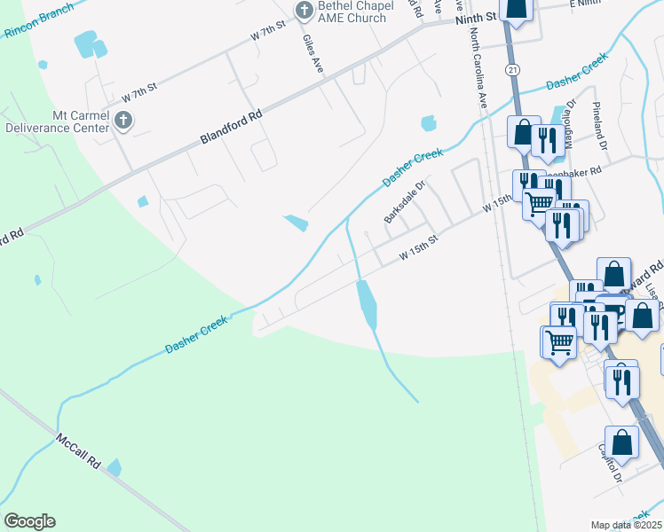 map of restaurants, bars, coffee shops, grocery stores, and more near 209 Crooked Oaks Drive in Rincon