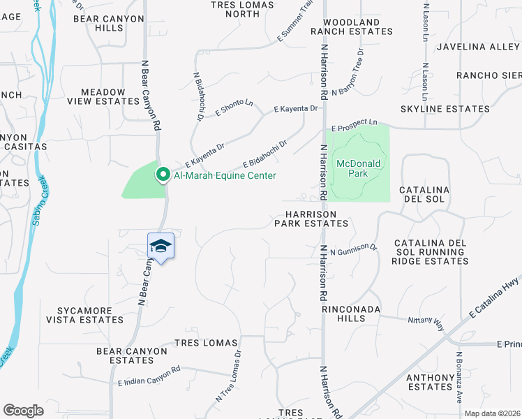 map of restaurants, bars, coffee shops, grocery stores, and more near 9357 East Harrison Park Drive in Tucson