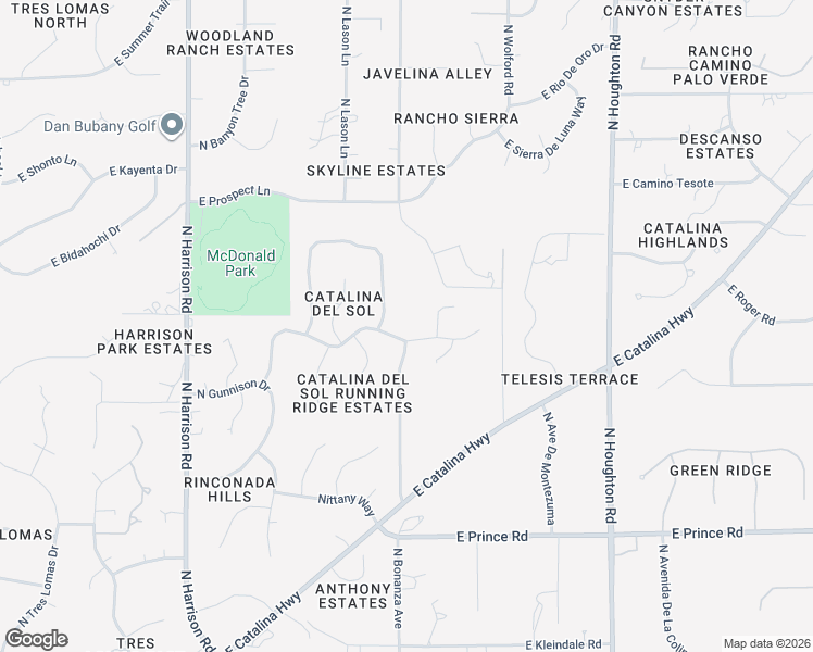 map of restaurants, bars, coffee shops, grocery stores, and more near 9891 East Vista Montanas in Tucson