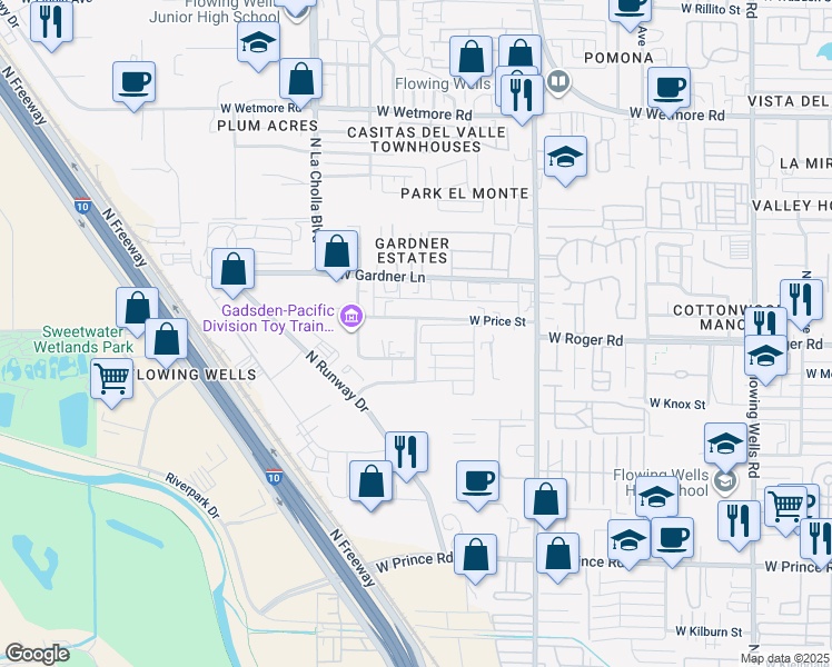 map of restaurants, bars, coffee shops, grocery stores, and more near 3960 North Sun Tran Boulevard in Tucson