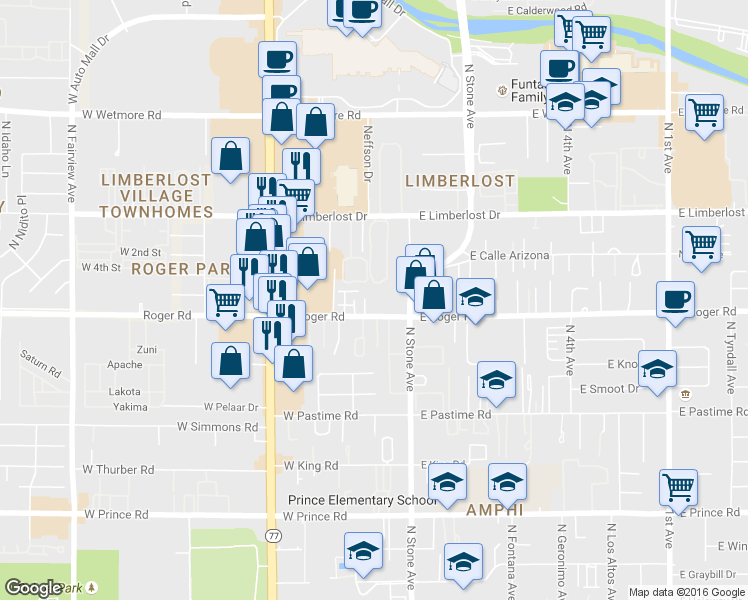 map of restaurants, bars, coffee shops, grocery stores, and more near 4007 North Stone Avenue in Tucson