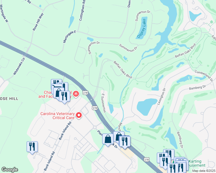 map of restaurants, bars, coffee shops, grocery stores, and more near 7 Summerton Drive in Bluffton