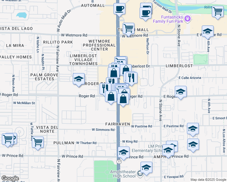 map of restaurants, bars, coffee shops, grocery stores, and more near 4037 North Oracle Road in Tucson