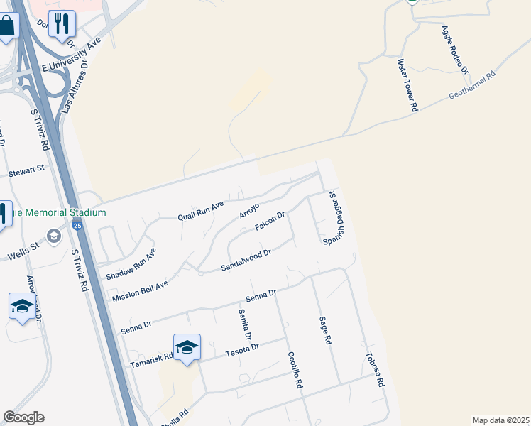 map of restaurants, bars, coffee shops, grocery stores, and more near 4609 Falcon Drive in Las Cruces