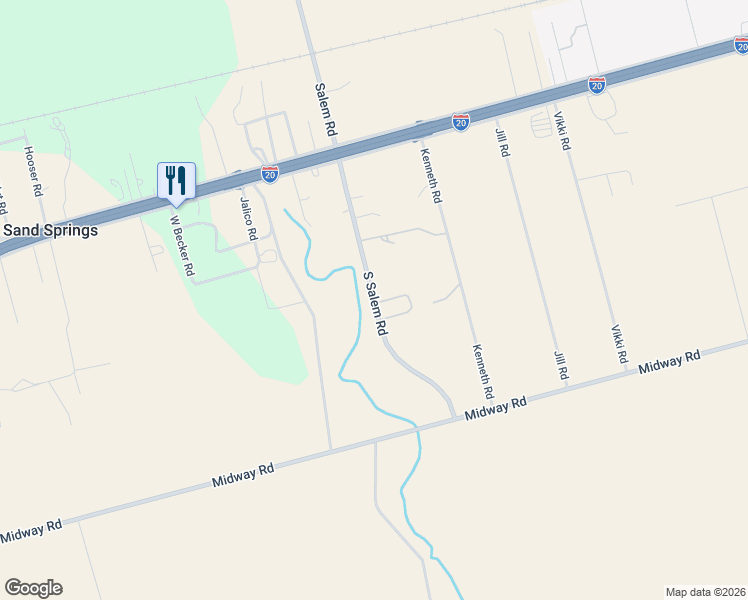 map of restaurants, bars, coffee shops, grocery stores, and more near South Salem Road in Sand Springs