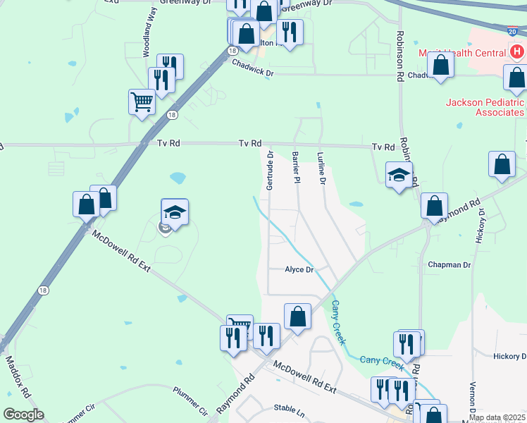map of restaurants, bars, coffee shops, grocery stores, and more near 5105 Gertrude Drive in Jackson