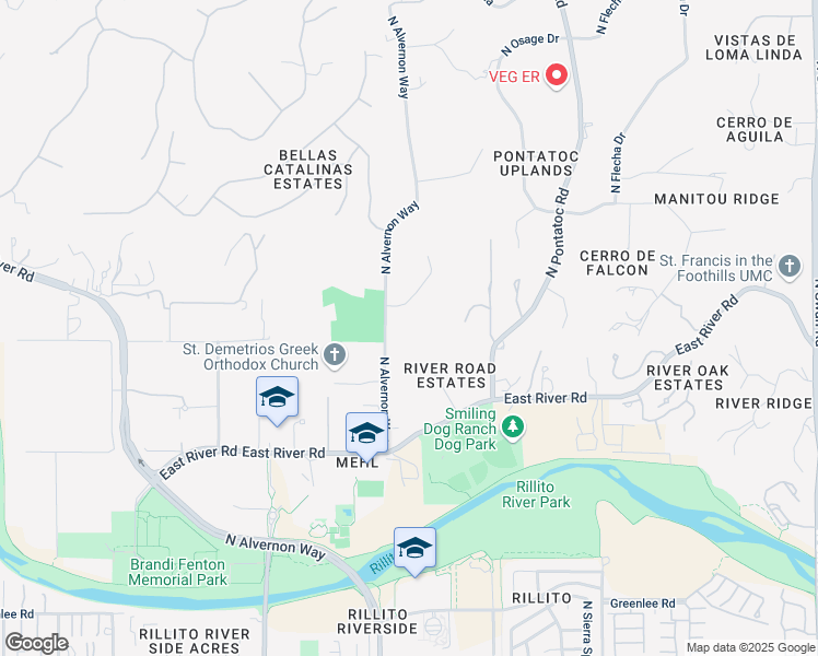 map of restaurants, bars, coffee shops, grocery stores, and more near 3910 East San Simeon Drive in Tucson