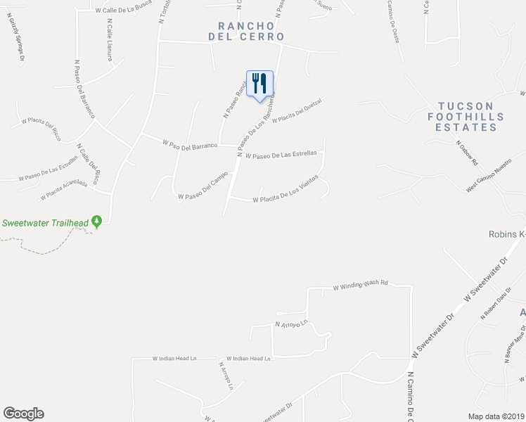 map of restaurants, bars, coffee shops, grocery stores, and more near 5001 West Placita De Los Vientos in Tucson