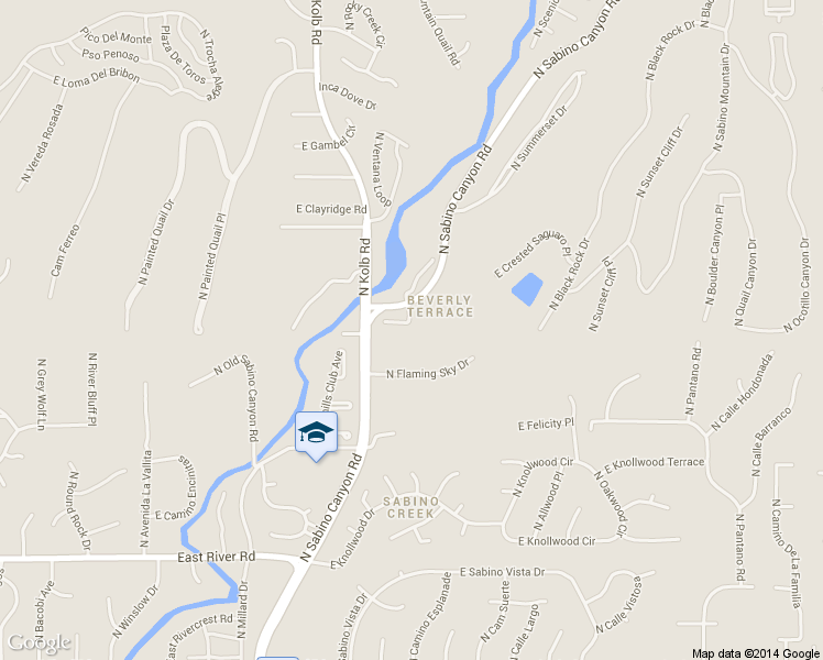 map of restaurants, bars, coffee shops, grocery stores, and more near 7370 East Sabino Terrace Place in Tucson