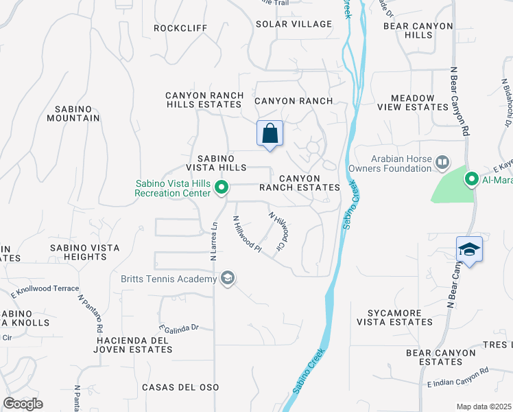 map of restaurants, bars, coffee shops, grocery stores, and more near 8442 East Hillwood Lane in Tucson