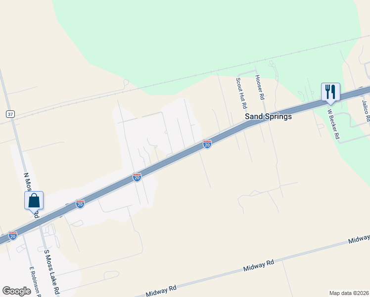 map of restaurants, bars, coffee shops, grocery stores, and more near 100 Heaton Road in Big Spring